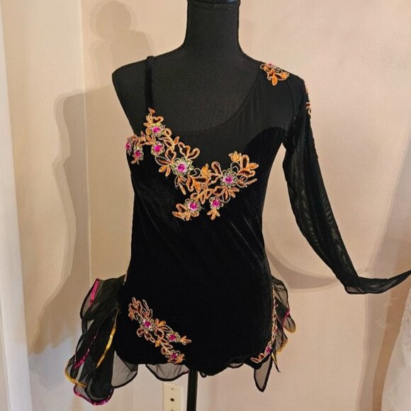 Art Stone Competitor Floral Stone Design Costume Dress Black Color Sz Meduim - Picture 1 of 11